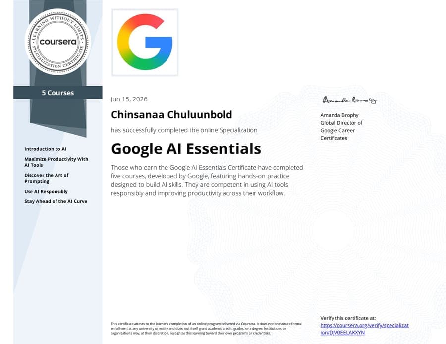 Google AI Essentials certificate